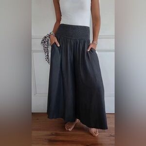 Black Wide Leg Cotton Blend Pants
